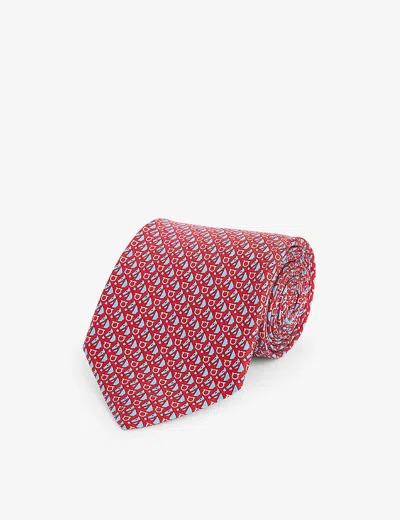 Ferragamo Mens Rosso Horse-print Silk Tie