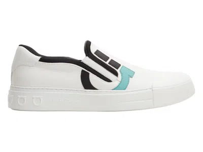 Pre-owned Ferragamo Men's Salvatore  Marine Slip On Sneaker Sneakers In White/black/blue In Multi