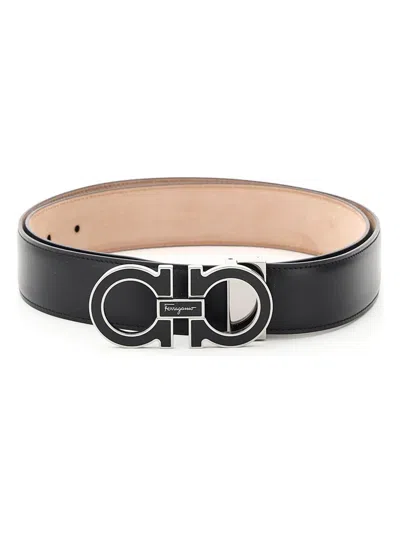 Ferragamo Gancini Leather Belt In Black