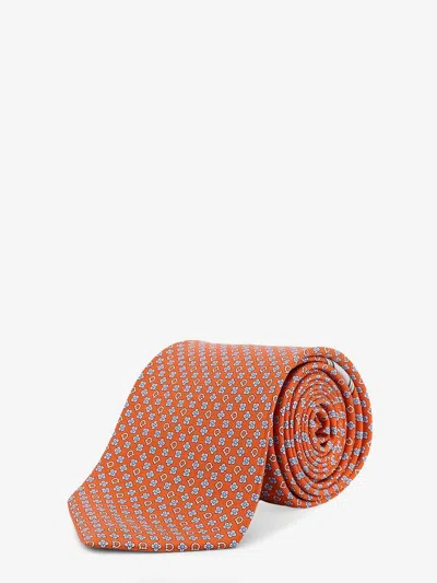 Ferragamo Flower Print Silk Tie In Orange