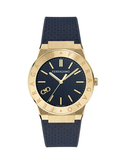 Ferragamo Men's Sapphire Logo Ip Gold & Polyurethane Strap Watch/41mm In Purple
