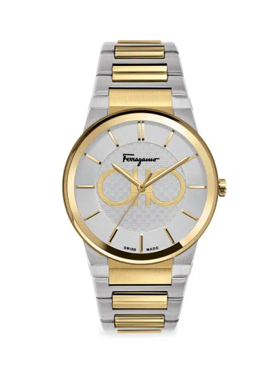 Ferragamo Men's Sapphire Yellow Gold Ip & Stainless Steel Bracelet Watch In Gray