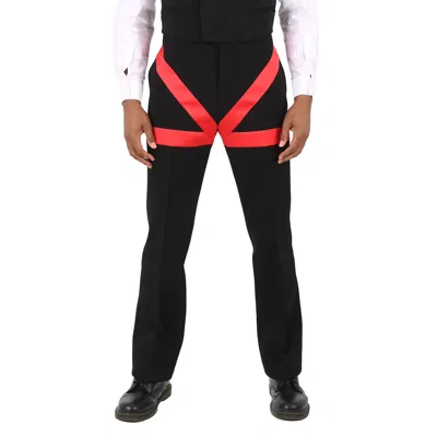 FERRAGAMO MEN'S SATIN INLAY WOOL TAILORED TROUSERS