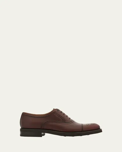 Ferragamo Men's Sebastiano Brogue Calf Leather Oxfords In Brown