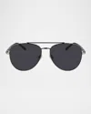Ferragamo Men's Sf316s Prisma Metal Aviator Sunglasses In Dark Ruthenium/grey