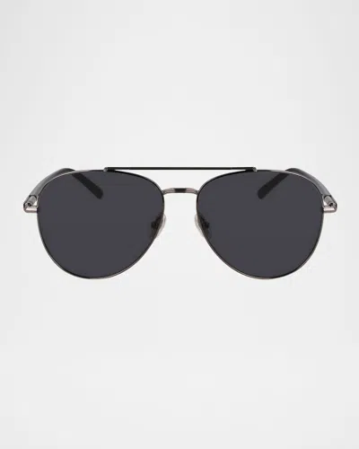 Ferragamo Men's Sf316s Prisma Metal Aviator Sunglasses In Dark Ruthenium/grey