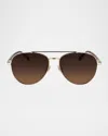 Ferragamo Men's Sf316s Prisma Metal Aviator Sunglasses In Brown