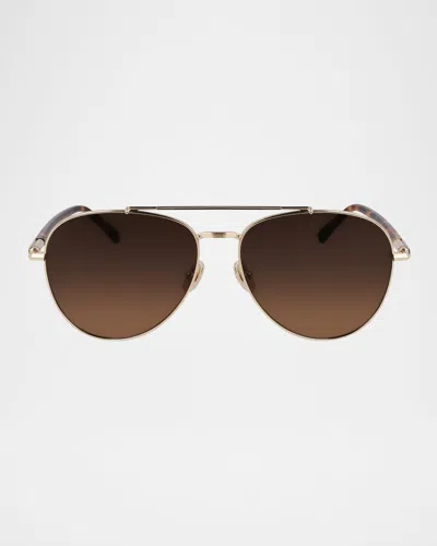 Ferragamo Men's Sf316s Prisma Metal Aviator Sunglasses In Brown
