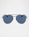 Ferragamo Men's Sf316s Prisma Metal Aviator Sunglasses In Metallic