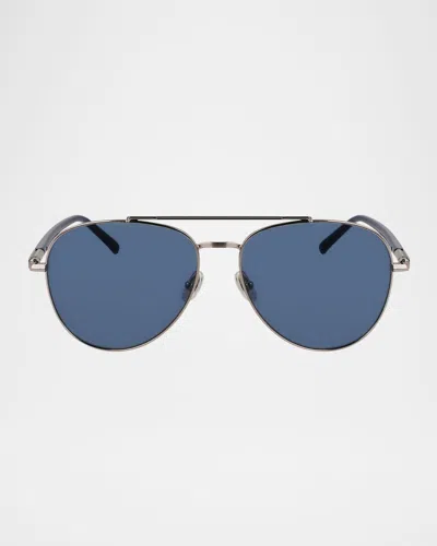 Ferragamo Men's Sf316s Prisma Metal Aviator Sunglasses In Metallic
