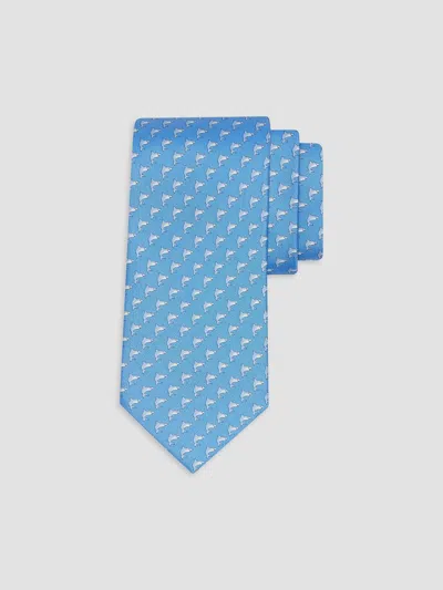 Ferragamo Men's Shark Print Silk Tie In Azzurro Avorio