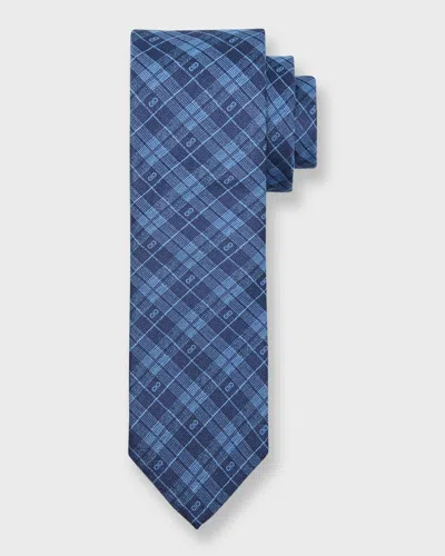 Ferragamo Men's Silk Gancini Plaid Tie In Marine