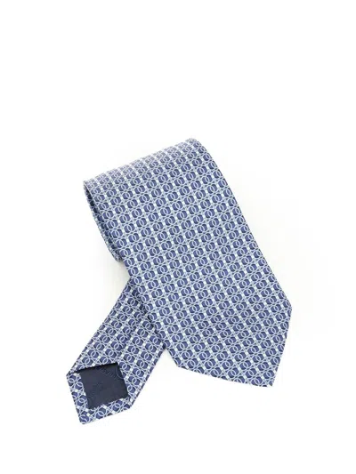 Ferragamo Men Silk Tie In Blue