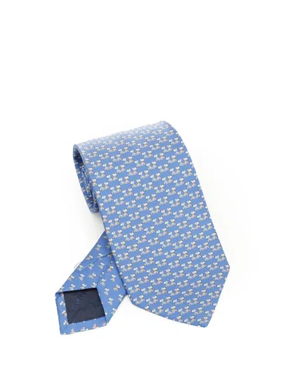 Ferragamo Men Silk Tie In Blue