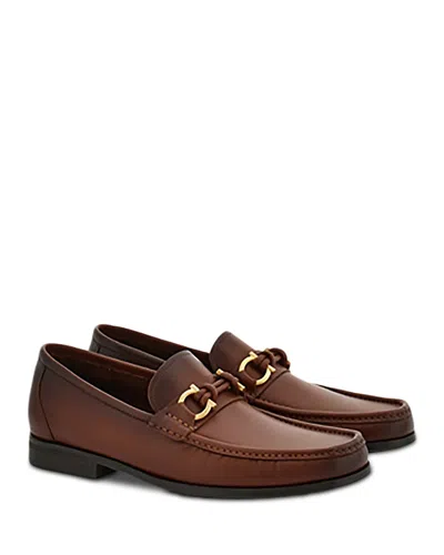 Ferragamo Alain Leather Loafers Gold-tone Hardware Round Toe In Brown