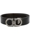 Ferragamo Men Smooth Leather Reversible Gancini Belt In Black