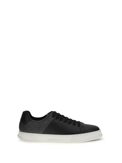 Ferragamo Logo-pattern Leather Sneakers In Black
