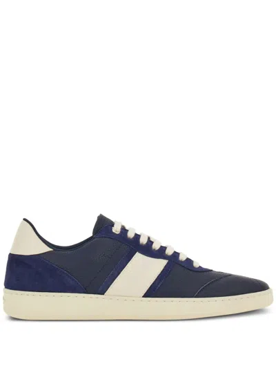 Ferragamo Achille Logo Leather Sneakers In Blue Marine