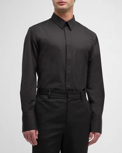 Ferragamo Men's Solid Concealed-button Sport Shirt In Black