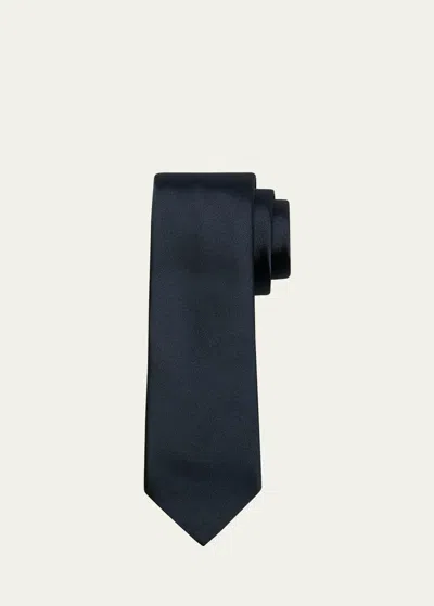 Ferragamo Men's Solid Silk Tie In Blue Notte
