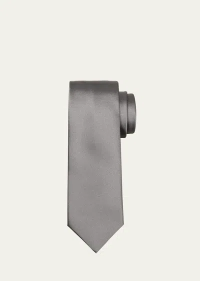 Ferragamo Men's Solid Silk Tie In Grey