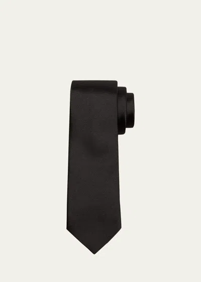 Ferragamo Men's Solid Silk Tie In New Black