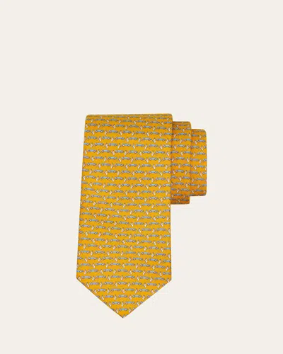 Ferragamo Men's Sports Car And Flag Silk Tie In Yellow