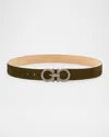 Ferragamo Men's Suede Gancini-buckle Belt In New Olive