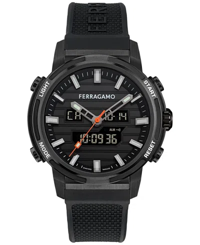 Ferragamo Men's Swiss Analog-digital Sport Anadigit Black Silicone Strap Watch 43mm In Gold