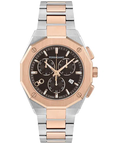 Ferragamo Men's Swiss Chronograph Edge Two-tone Stainless Steel Bracelet Watch 42mm In Multi