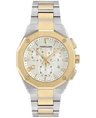Ferragamo Men's Swiss Chronograph Edge Two-tone Stainless Steel Bracelet Watch 42mm In Multi