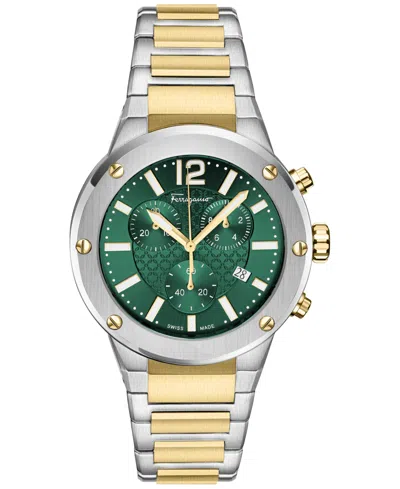 Ferragamo Men's Swiss Chronograph F-80 Two-tone Stainless Steel Bracelet Watch 42mm In Two Tone