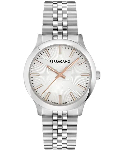 Ferragamo Men's Swiss Duo Stainless Steel Bracelet Watch 40mm In Silver