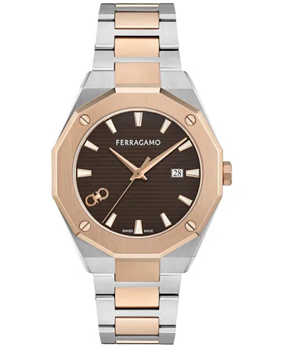 Ferragamo Men's Swiss Edge Two-tone Stainless Steel Bracelet Watch 40mm In Multi