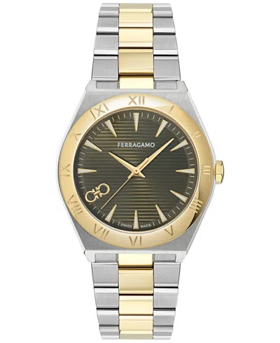 Ferragamo Men's Swiss Vega Two-tone Stainless Steel Bracelet Watch 40mm In Two Tone
