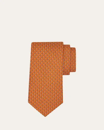 Ferragamo Men's Tennis-print Silk Tie In Orange