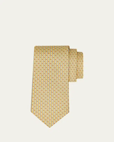 Ferragamo Men's Tennis-print Silk Tie In Yellow