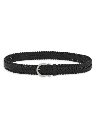Ferragamo Men's Testa Di Moro Woven Leather Belt In Black