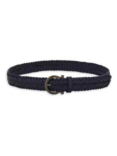 Ferragamo Men's Testa Di Moro Woven Leather Belt In Navy