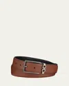 Ferragamo Men's Textured Leather Belt With Gancini Detail In Brown
