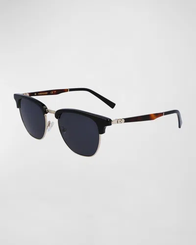 FERRAGAMO MEN'S TIMELESS ACETATE-METAL SQUARE SUNGLASSES
