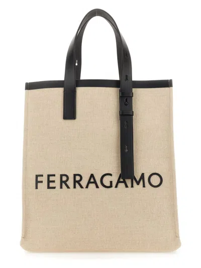 FERRAGAMO MEN'S TOTE BAG WITH LOGO