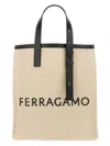Ferragamo Canvas Tote Bag With Logo In Beige