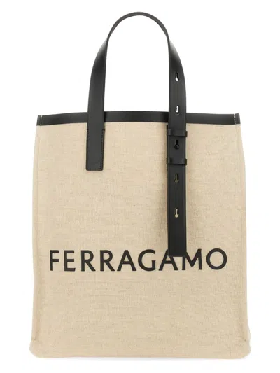FERRAGAMO MEN'S TOTE BAG WITH LOGO