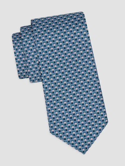 Ferragamo Men's Tournament Print Silk Tie In Blue