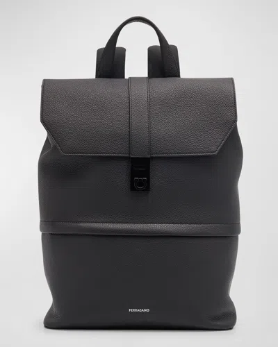 Ferragamo Men's Twins Calf Leather Backpack In Black