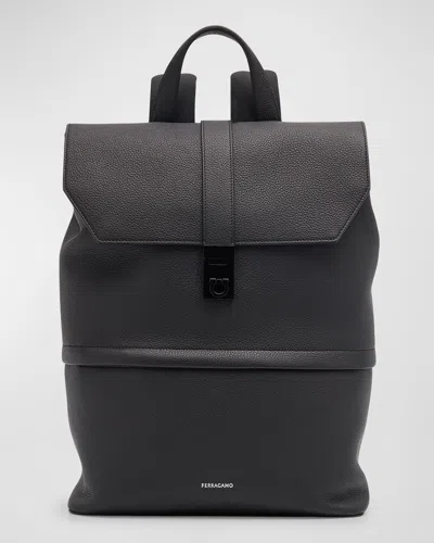 Ferragamo Mens Nero Brand-print Leather Backpack