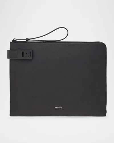 FERRAGAMO MEN'S TWINS LEATHER ZIP POUCH