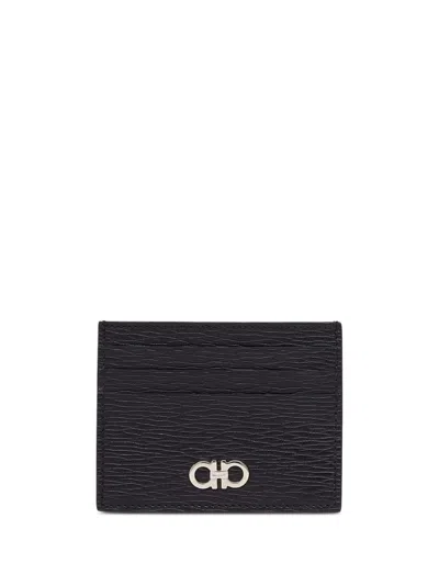 Ferragamo Men Two-tone Gancini Card Holder In Black