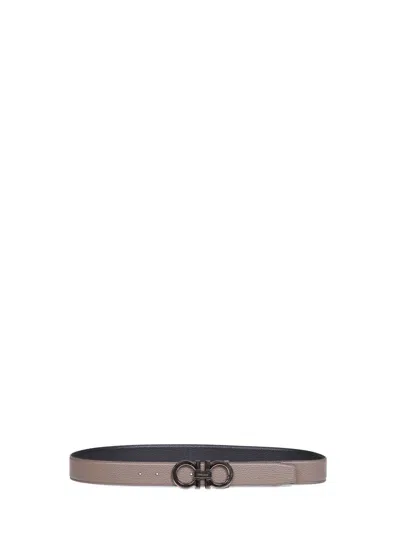 Ferragamo Men Two-tone Gancini Reversible Belt In Gray